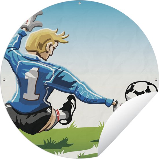 Tuincirkel Een illustratie van een keeper die de voetbal stopt - Jongens - Meisjes - Kinderen - 60x60 cm - Ronde Tuinposter - Buiten