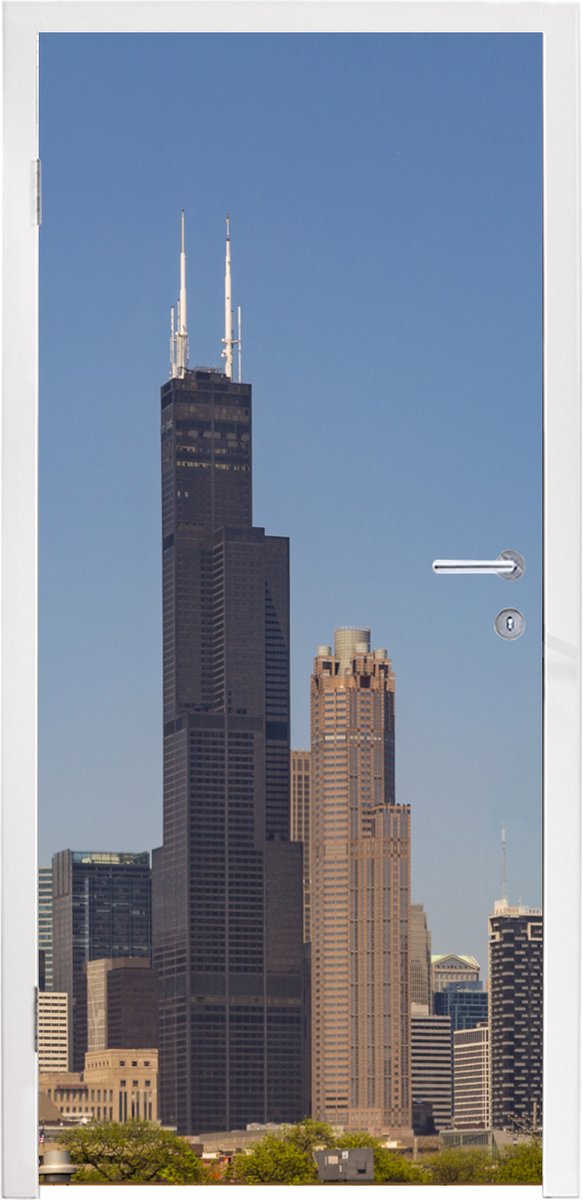 Afbeelding van product StickerSnake  Deursticker Skyline in de Verenigde Staten met de Willis Tower - 80x205 cm - Deurposter