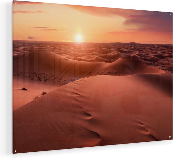 Artaza Glasschilderij - Woestijn in de Sahara bij Zonsondergang - 120x90 - Groot - Plexiglas Schilderij - Foto op Glas
