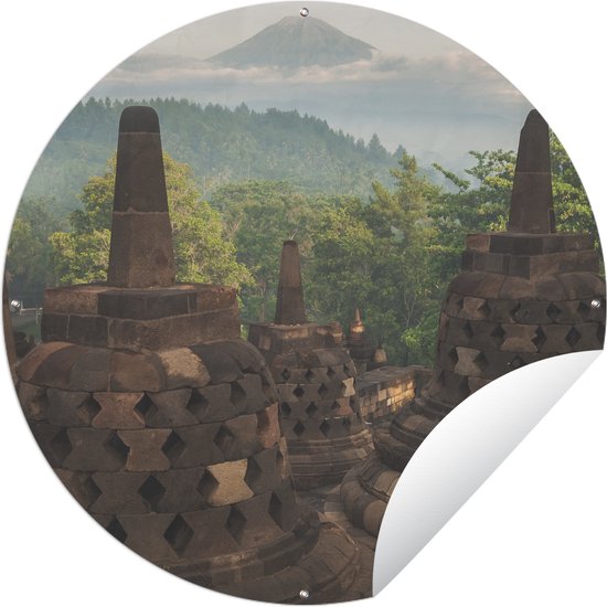 Tuincirkel Fantastisch uitzicht over de jungle vanaf de Borobudur - 90x90 cm - Ronde Tuinposter - Buiten