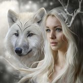 Diamond Painting witte Wolf  50  x 50 Ronde Steentjes