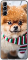 Samsung Galaxy S21 Plus hoesje - Hond - Sjaal - Sneeuw - Siliconen Telefoonhoesje
