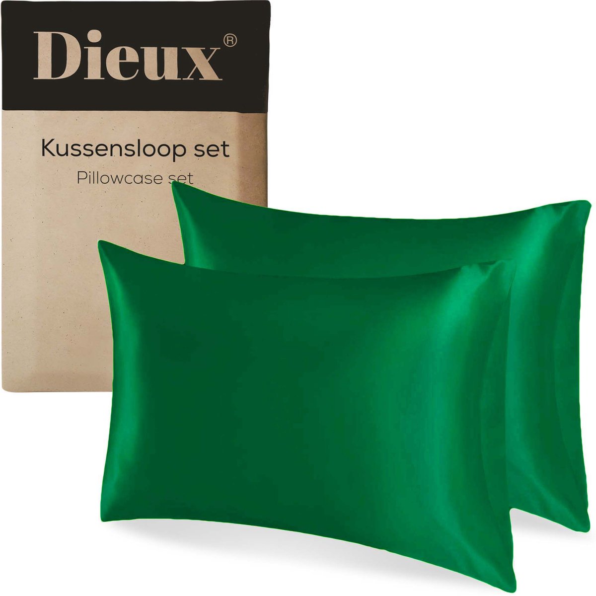 Dieux® - Luxe Satijnen Kussensloop - Groen - Kussenslopen 60 x 70 cm - set van 2 - Kussensloop Satijn - Anti allergeen - Huidverzorging - Haarverzorging