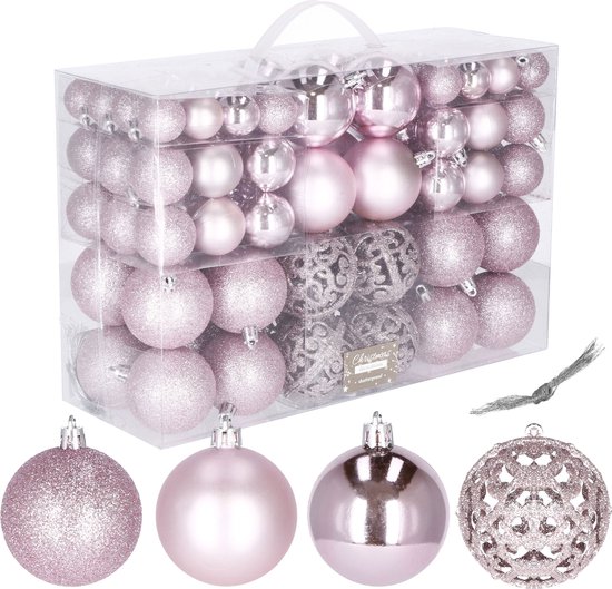 Boules de Boules de Noël Springos | Décorations de Noël | Incassable | 100 pièces | Nuances roses