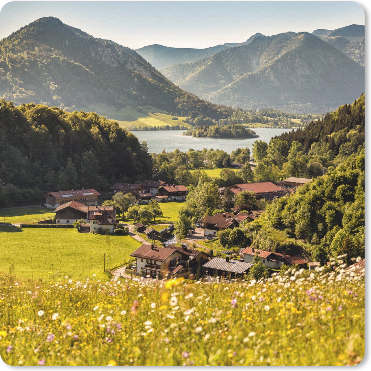 Muismat 30x30 cm - Mousepad Alpen - Bergen - Bloemenweide - Muismatten
