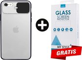 Backcase CamShield Slide Cover Camera Bescherming iPhone 8 Zwart - Gratis Screen Protector - Telefoonhoesje - Smartphonehoesje