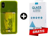 Crystal Backcase Transparant Shockproof Met Pasjeshouder Hoesje iPhone X Geel - Gratis Screen Protector - Telefoonhoesje - Smartphonehoesje