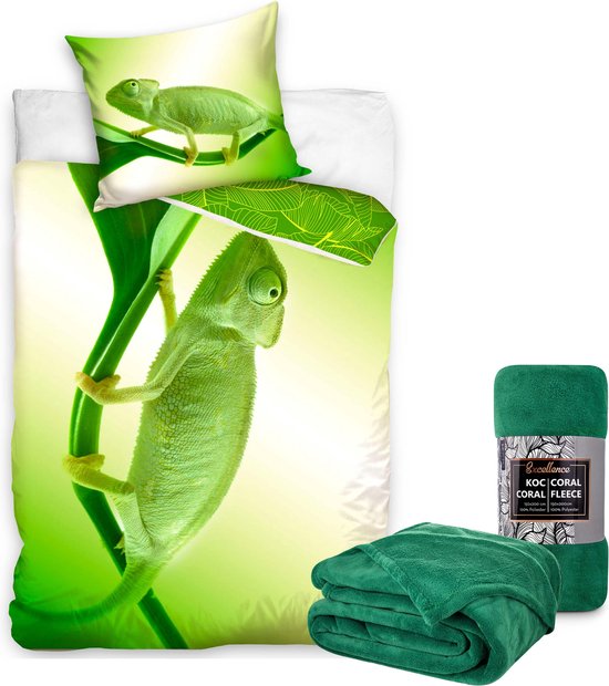 Housse de couette Chameleon - Simple - 140 x 200 cm - Katoen- Vert - avec couverture polaire Chameleon-green 150 X 200 Cm Polyester