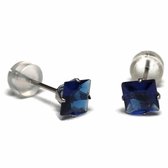 Aramat jewels ® - Zirkonia zweerknopjes vierkant 5mm oorbellen donker blauw chirurgisch staal