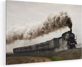 Artaza Glasschilderij - Locomotief Trein met Rook Wolken - 120x80 - Groot - Plexiglas Schilderij - Foto op Glas