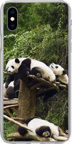 Geschikt voor iPhone Xs Max hoesje - Panda's - Hout - Trap - Siliconen Telefoonhoesje