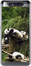 Geschikt voor Samsung Galaxy A80 hoesje - Panda's - Hout - Trap - Siliconen Telefoonhoesje