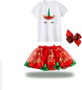 Kerstrok meisje set rood groen - tule set meisjes rok - Kerst kleuren meisjes rok en t-shirt - Rood/Groen Goud - maat L 110 116 - meisjes rok 5 - 6 jaar