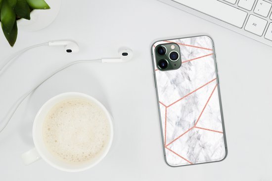 Coque iPhone 11 Pro - Marbre - Or rose - Wit - Siliconen