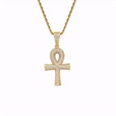 ICYBOY 18K Heren Ketting met Religieus Egyptisch Kruis / Ankh Verguld Goud [GOLD-PLATED] [ICED OUT] [24 INCH - 61CM] - Religious Egypt Ankh Cross Pendant Necklace