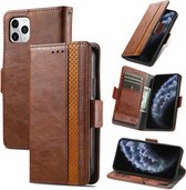 Stijlvol Tweekleurig PU-leer Wallet Flip Case + PET Screenprotector voor iPhone 11 Pro Max _ Donkerbruin