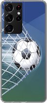 Geschikt voor Samsung Galaxy S21 Ultra hoesje - Een illustratie van een voetbal in het net -Jongens - Meisjes - Kinderen - Siliconen Telefoonhoesje