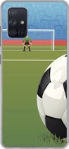 Geschikt voor Samsung Galaxy A51 5G hoesje - Een illustratie van een voetbal op het veld in het stadion - Jongens - Meiden - Kids - Siliconen Telefoonhoesje