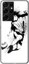 Geschikt voor Samsung Galaxy S21 Ultra hoesje - Een illustratie van een persoon die een voetbal richting doel schiet - Jongens - Jongetje - Kind - Siliconen Telefoonhoesje