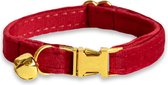 ACE Pets Kattenhalsband met belletje – Halsband Kat & Kitten - Kittenhalsband & Kattenbandje - Kattenbelletje -Pluche velvet - Rood