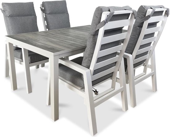 Foto: Hartman 5 delige tuinset comino tuintafel 160cm como dining verstelbare tuinstoel wit