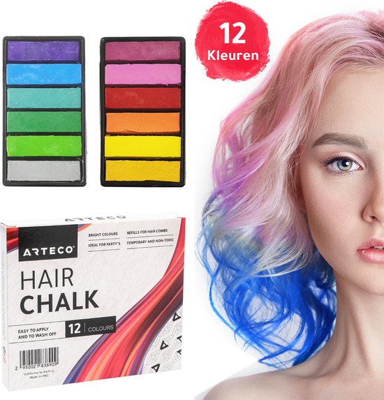 ARTECO® 12 Haarkrijt Navulling - Hair Chalk – Tijdelijke Haarkleuring –  Haarmascara -... | bol.com