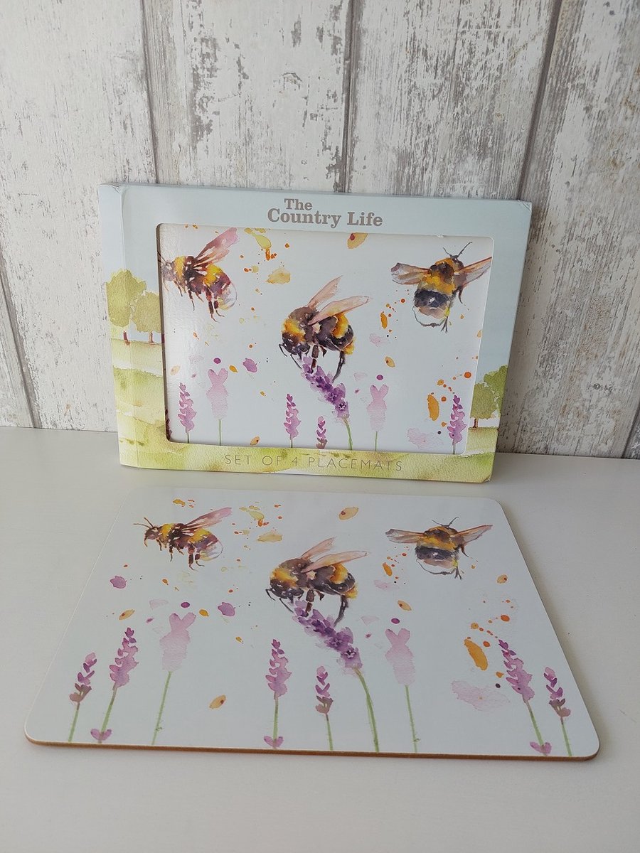 Placemats set van 4 harde placemat kurk "Bee" bij afm. 22x29 cm bol