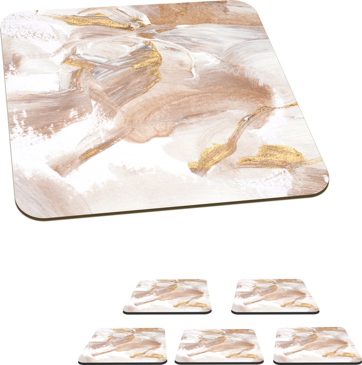 Onderzetters voor glazen - Aquarelverf - Goud - Abstract - 10x10 cm - Glasonderzetters - 6 stuks