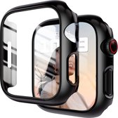 Screenprotector & Hoesje geschikt voor Apple Watch 7 45 mm - 360 Graden Volledige Bescherming - Beschermglas Hoes Screen Protector Glas