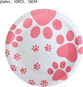 Bordjes wit met roze honden pootjes - hond - hondenpoot - honden feest - honden verjaardag - bord - huisdier