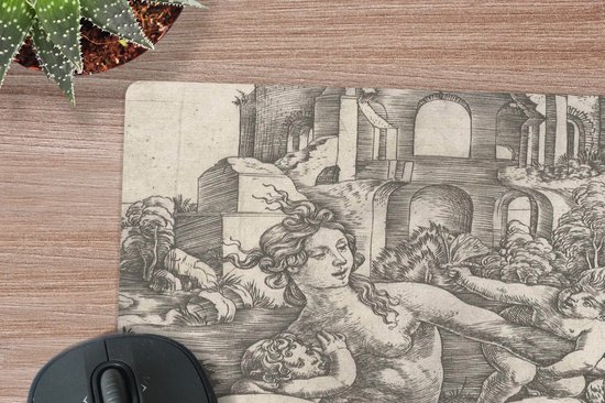 Muismat - Leda en de zwaan met haar vier kinderen - Schilderij van
