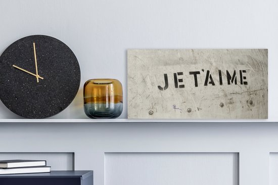 Canvas Schilderij Quotes - Je t'aime - Ik hou van jou - Frans - Liefde - 40x20 cm - Wanddecoratie