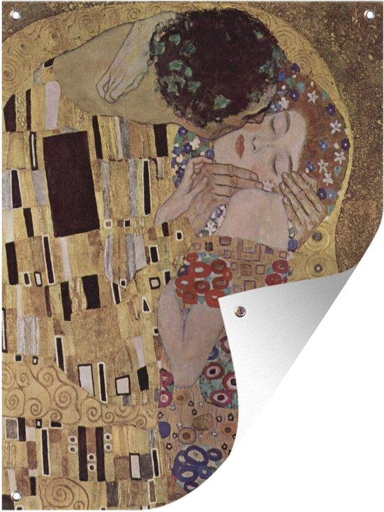 Tuinposter - Tuindoek - Tuinposters buiten - De kus - schilderij van Gustav Klimt - 90x120 cm - Tuin