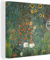 Canvas Schilderij Boerderijtuin met zonnebloemen - schilderij van Gustav Klimt - 90x90 cm - Wanddecoratie
