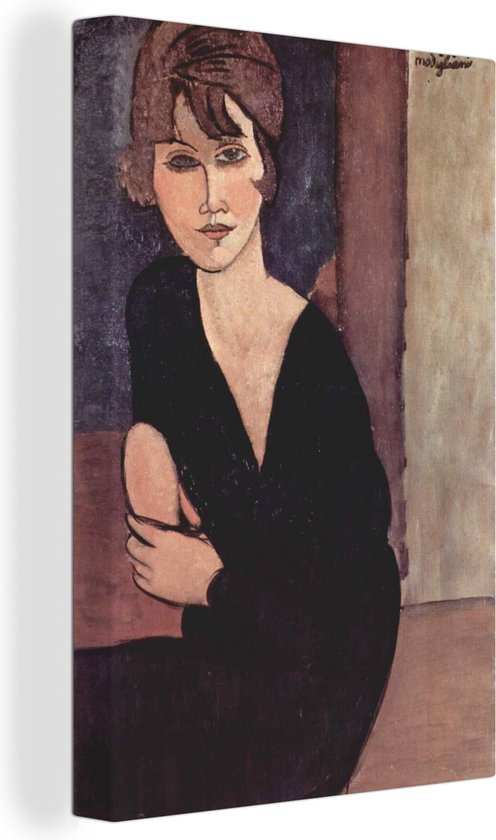 Canvas Schilderij Portret van Madame Reynouard - Schilderij van Amedeo Modigliani - 20x30 cm - Wanddecoratie