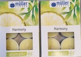 Waxinelichtjes / theelichtjes set van 2 x 6 Stuks - 12 Waxinelichtjes Harmony - Geurkaars - Geurwaxine lampjes