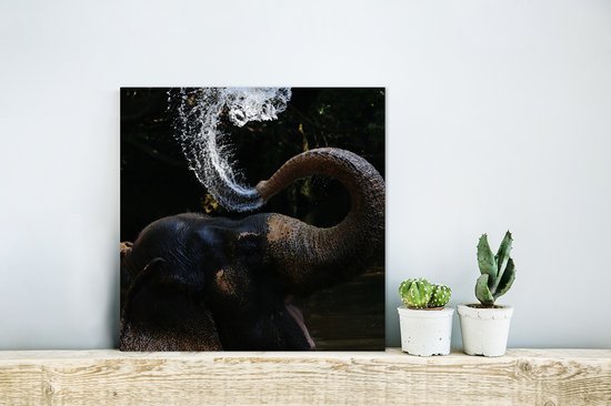 Wanddecoratie Metaal - Aluminium Schilderij Industrieel - Olifant - Water - Slurf - Dieren - Natuur - 20x20 cm - Dibond - Foto op aluminium - Industriële muurdecoratie - Voor de woonkamer/slaapkamer