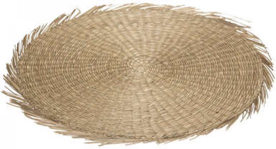 Set de Table Rond Seagrass Naturel avec Franges - Sous-verre décoratif - diamètre 38 cm