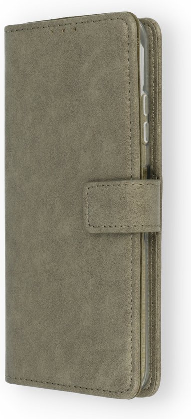 Apple iPhone 13 Mini Case Grijs & 1 Pièce Full Glass Screen Protector - Wallet Book Case - Card Holder & Magnetic Tab