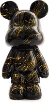 Beeld Teddybeer Staand Zwart met Goudkleurige Splash Art 50cm Decoratie - Polyester - Voor Binnen en Buiten
