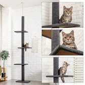 Meows Hoge Kattentoren - Katten Speelgoed - Compact maar Stevig - Hout/Pluche - Hoogte 224 cm - Zwart