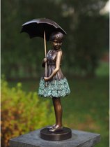 Meisje met Paraplu MASSIEF BRONS 45 cm hoog - bronzen beeld - tuinbeeld - hoogkwalitatief brons - decoratiefiguur - interieur - accessoire - voor binnen - voor buiten - cadeau - geschenk - ke