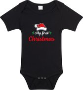 My first Christmas Kerst romper - zwart - babys - Babykleding Kerstmis - kerstkleding / Kerst rompertje 68 (4-6 maanden)