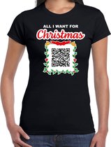 Kerst QR code kerstshirt All I want: You naked/ Jij naakt dames zwart - Bellatio Christmas sweaters 2XL