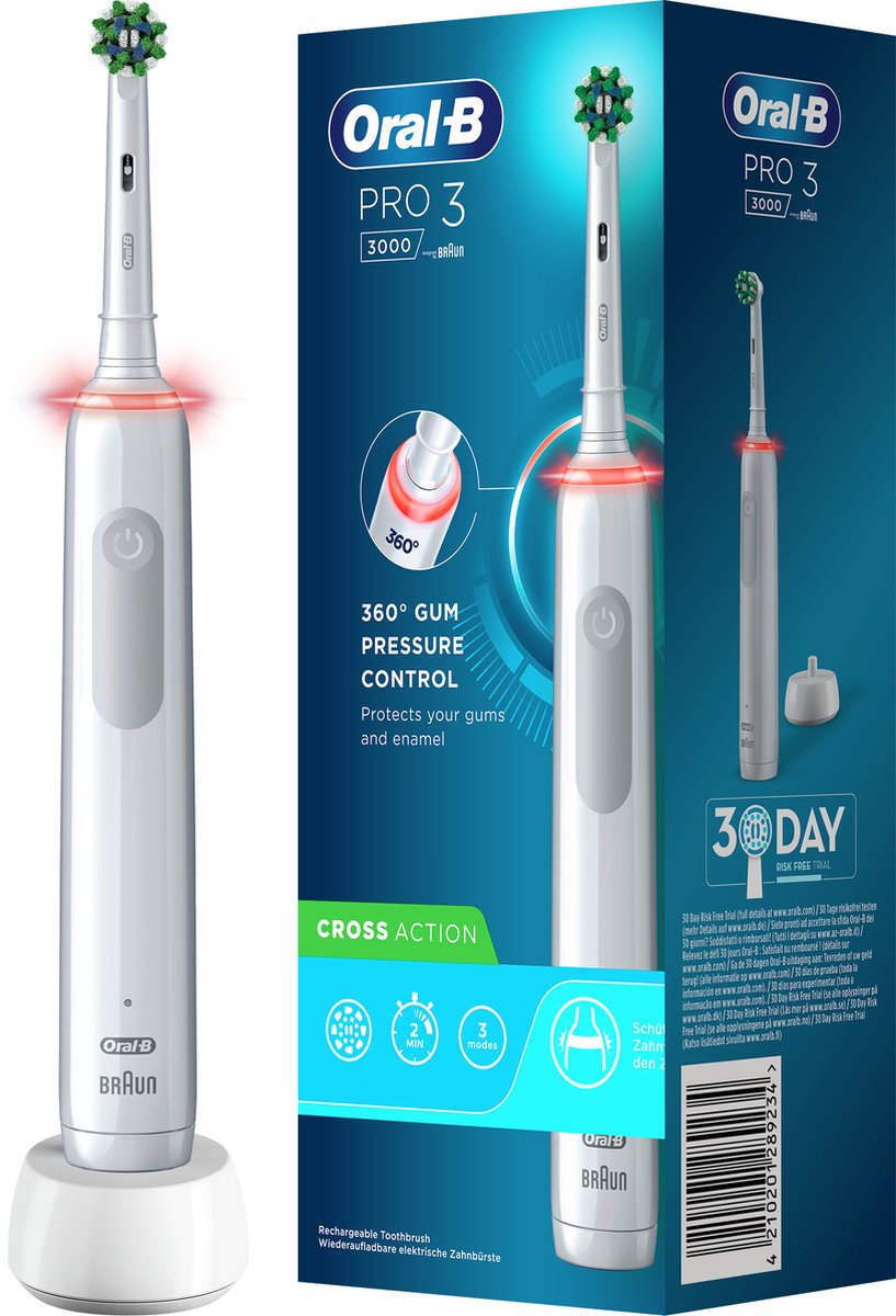 Oral-B Pro 3 3000 - Wit - Elektrische Tandenborstel - Ontworpen Door Braun - 1 Handvat en 1 opzetborstel - Oral B