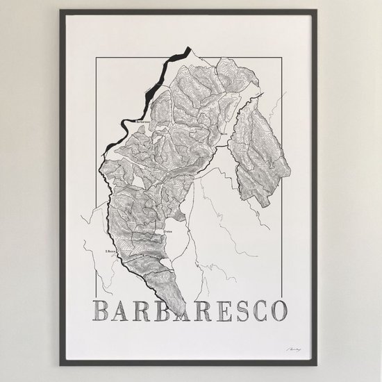Brushery - Affiche de Vin - Barbaresco - Italie - Carte des Vins - Noir et Blanc