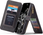 CaseMe Zipper Wallet Samsung S20 Ultra hoesje zwart - 2 in 1 Wallet en Flipcover - multifunctionele portemonee - extra ritsvak