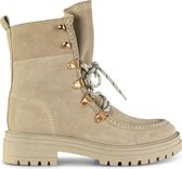 PS Poelman MONK Dames Veter laarzen met imitatiebont - beige - Maat 39