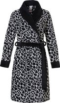 Dames badjas zwart met giraffenrpint - badjas fleece - kort model - rebelle - maat L