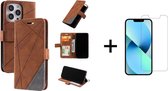 Book Case Apple iPhone 13 Pro | Hoogwaardig PU Leren Hoesje | Lederen Wallet Case | Luxe Uitstraling | Telefoonhoesje | Pasjeshouder | Portemonnee | Bruin + 1x Screenprotector
